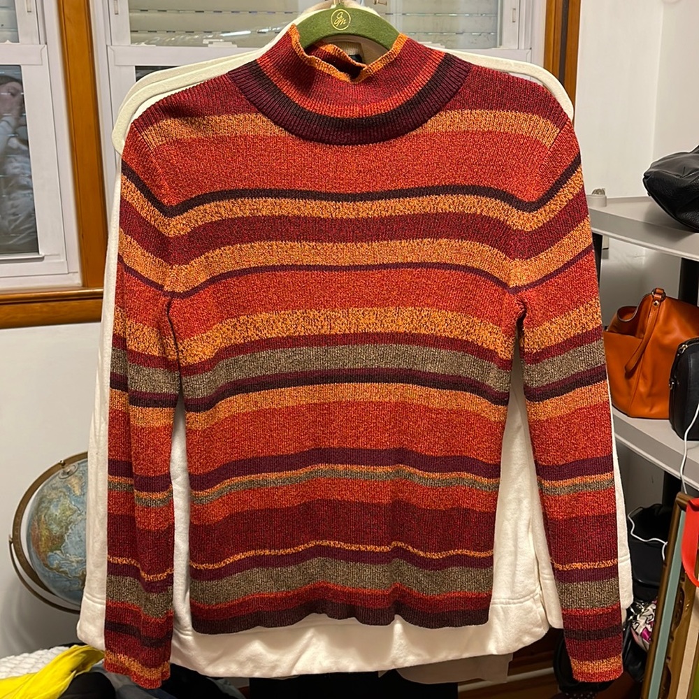 Vintage Y2K striped mock neck sweater